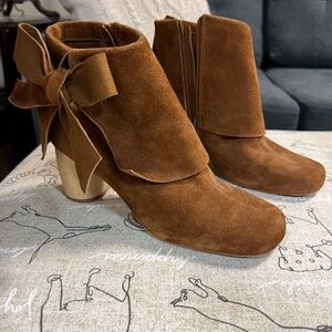 Jeffrey Campbell Tan Suede Ankle Boots with Bow